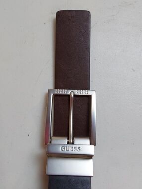 GUESS| Men’s Black Brown Dress Reversible Belt Silver Buckle Preppy New Sz.S